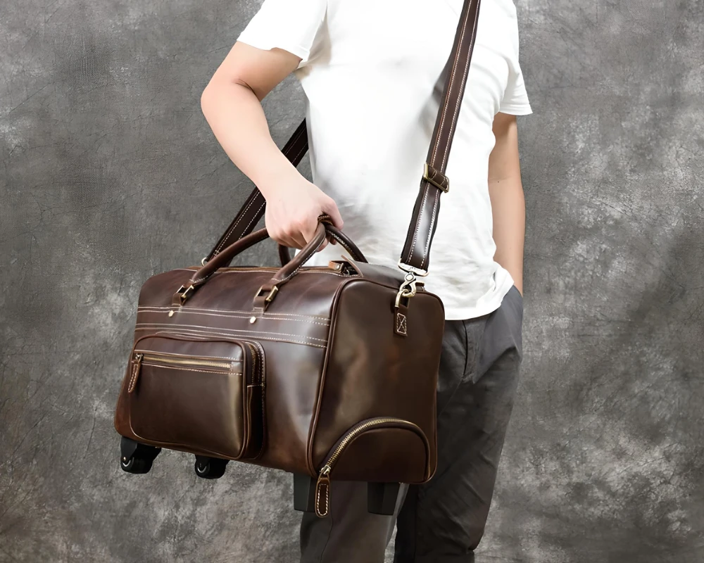 black leather carry on luggage